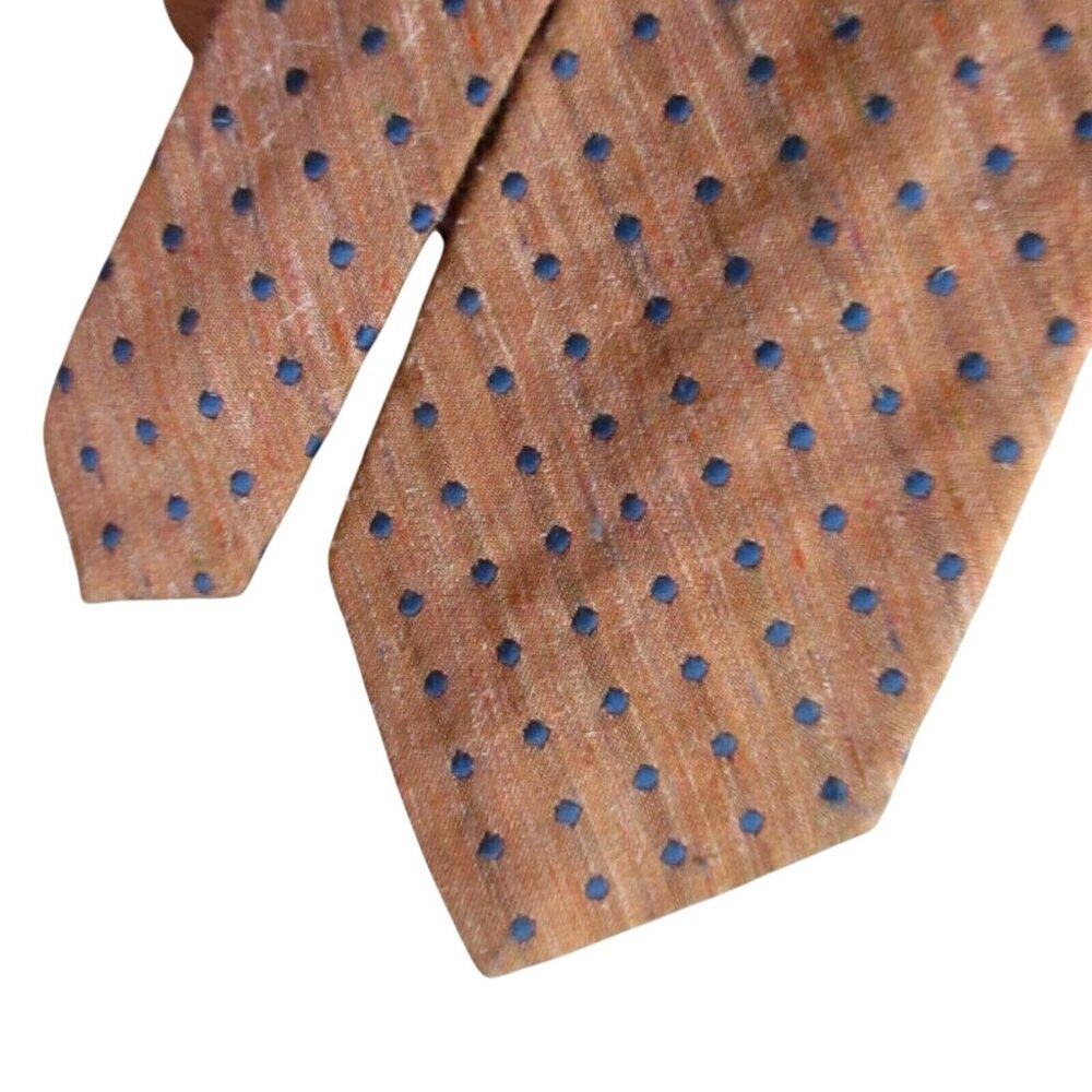 Count Barini Brown & Blue Polka Dot Mens Tie 100% Polyester 56" 1970's